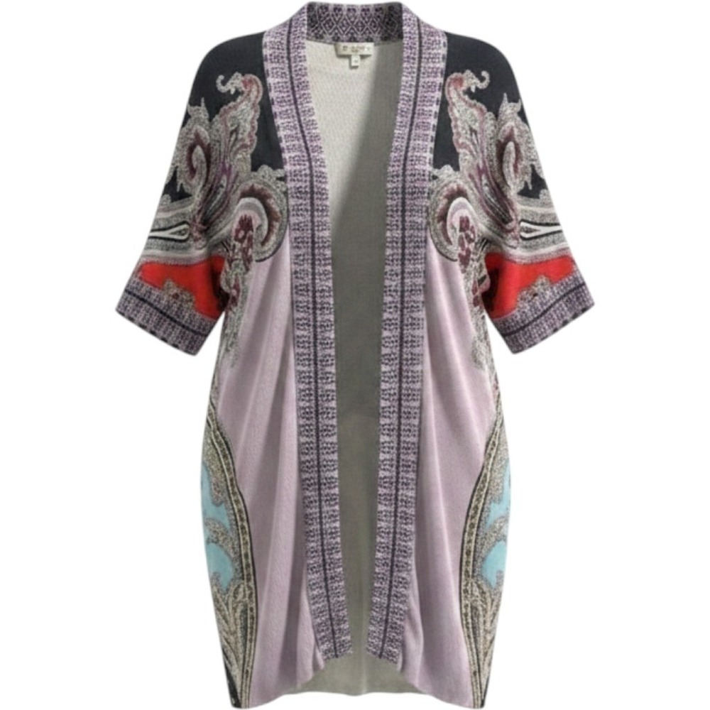 Etro Milano Womens 100% Silk Paisley Knit Cardigan Open Front Purple Size IT 40